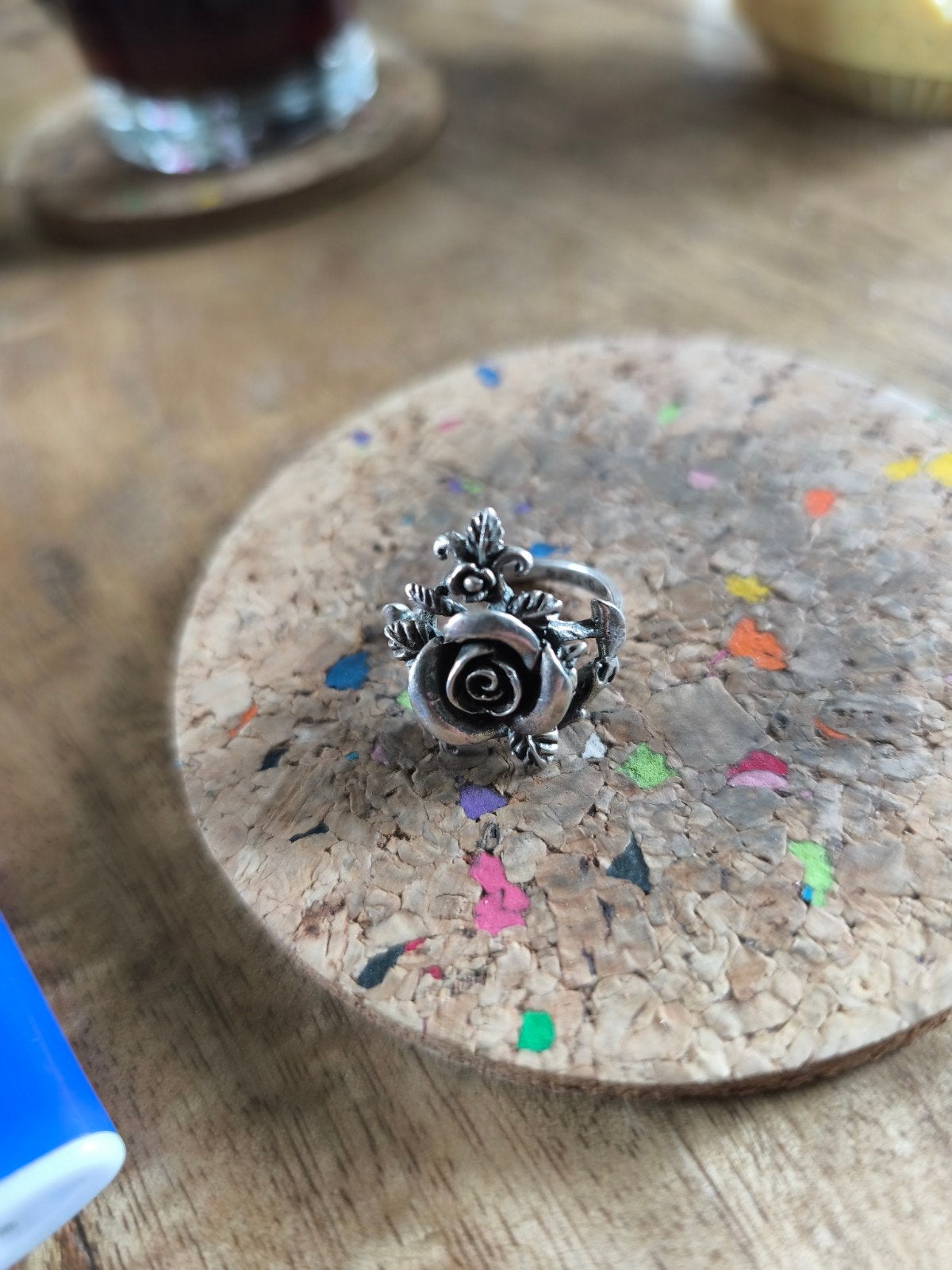 Vintage Zilveren Roos Ring - Gemerkt 925, Ophalen of Verzenden, Zilver