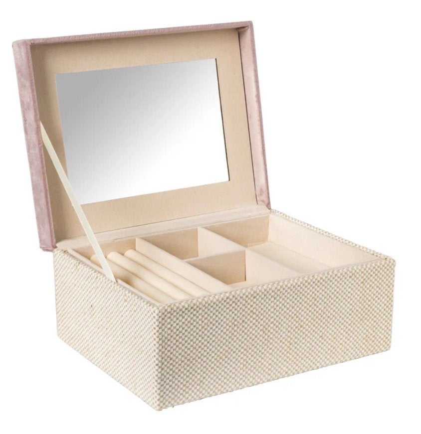Roze sieradendoos met spiegel en vakjes, Ophalen, Nieuw, Met spiegeltje(s), Roze