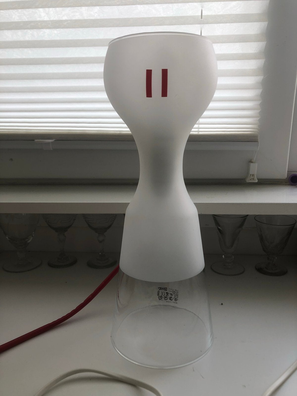 Vintage glazen Ikea Schlager tafellamp , Carl Öjerstam, Gebruikt, Vintage, E14 (klein), Wit