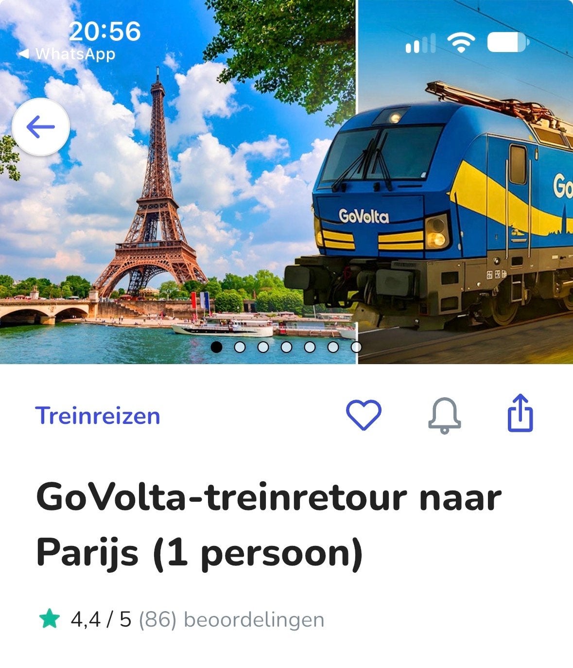 Treintickets (retour) naar Parijs, Twee personen, Trein, Buitenland, Met bestemming of datum