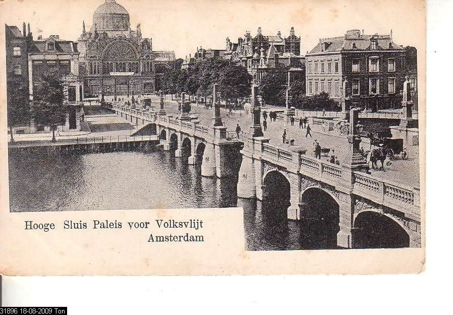 Ansichtkaart 	Amsterdam	Hooge Sluis	Paleis voor Volksvlijt, Verzenden, 1920 tot 1940, Ongelopen, Noord-Holland