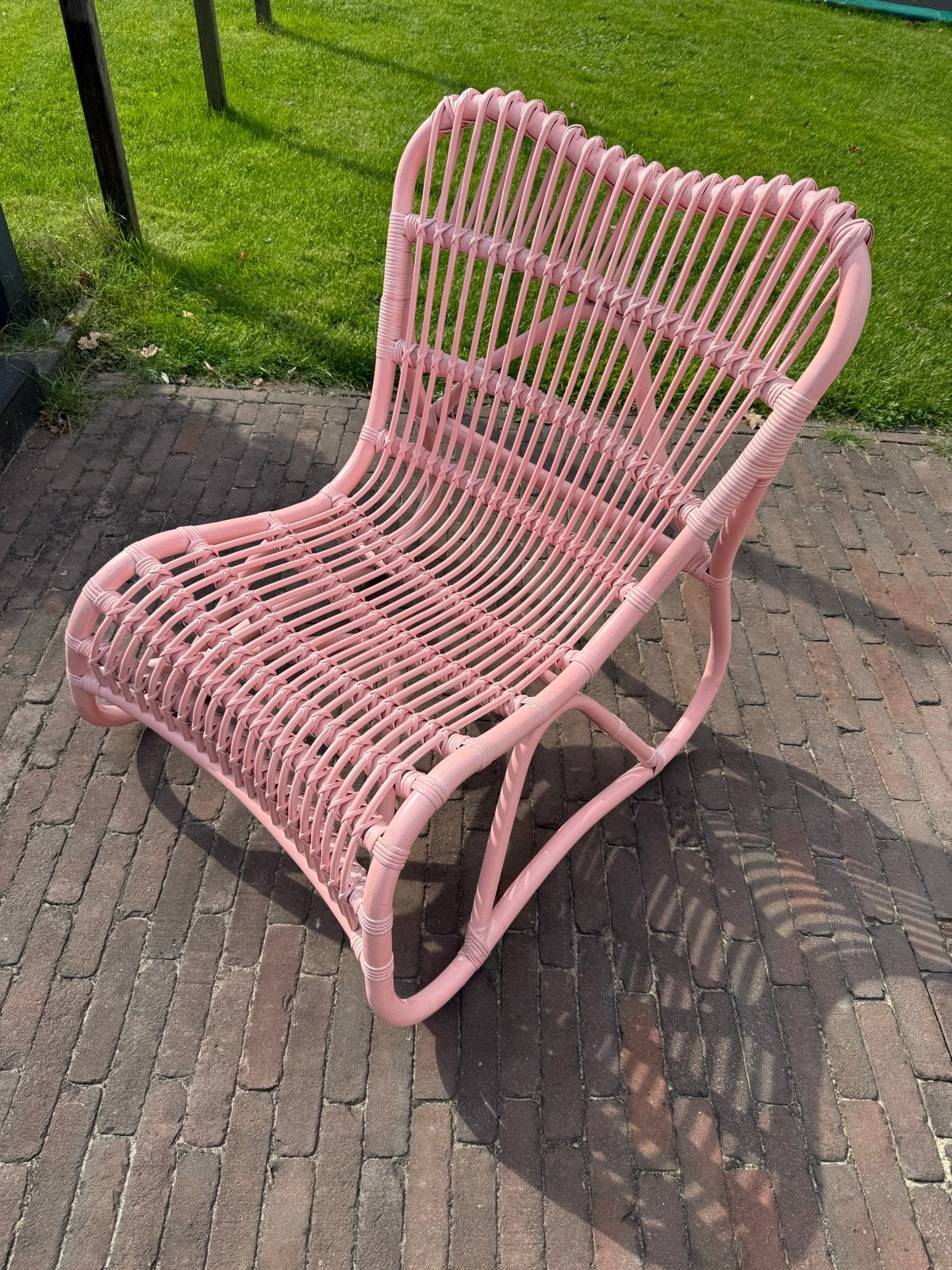 Roze rotan lounge stoel - Vintage design, Ophalen, Overige kleuren, Riet of Rotan, Zo goed als nieuw