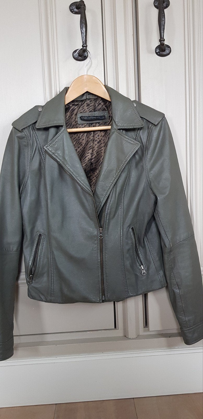 Leren biker jasje maat L - Groen, Steps, Ophalen of Verzenden, Gedragen, Groen