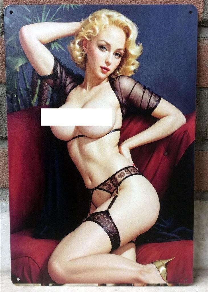 Zeer Sexy Pin Up Naakt Lingerie Metalen Wandbord, Huis en Inrichting, Verzenden, Nieuw