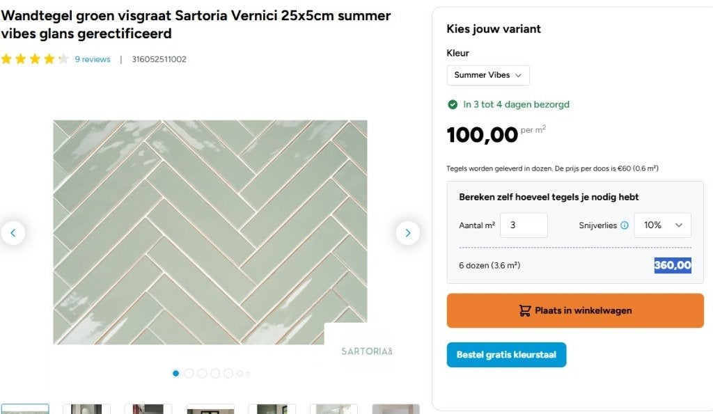Tegels visgraat ernici summer vibes glossy 5x25, Ophalen, Nieuw, Minder dan 20 cm, Minder dan 20 cm