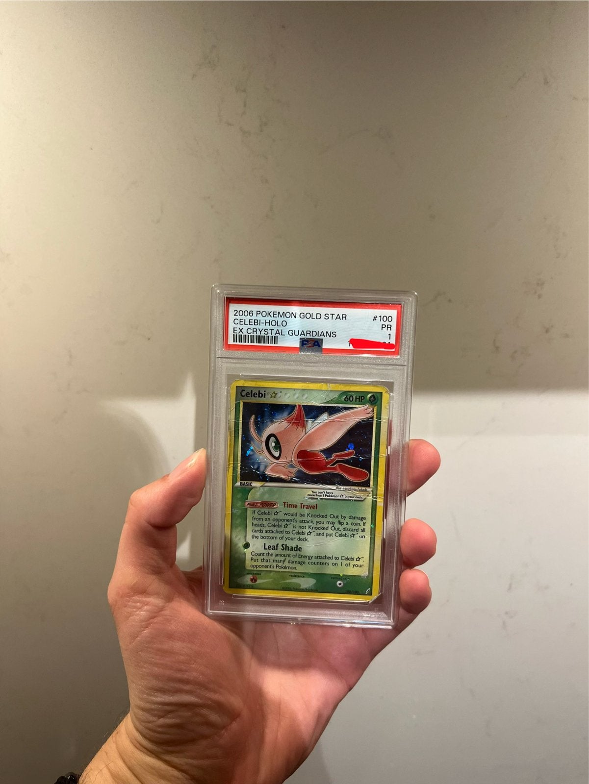 Celebi Gold Star Crystal Guardians PSA 1 Pokémon Kaart, Ophalen of Verzenden, Gebruikt, Losse kaart