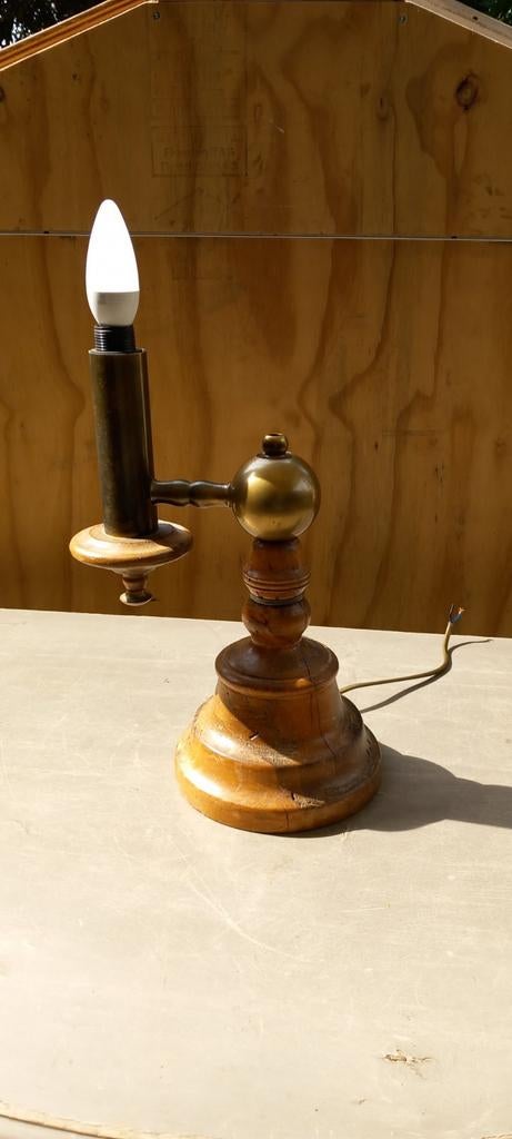 Antieke Italiaanse Tafellamp - Hout & Messing, Ophalen