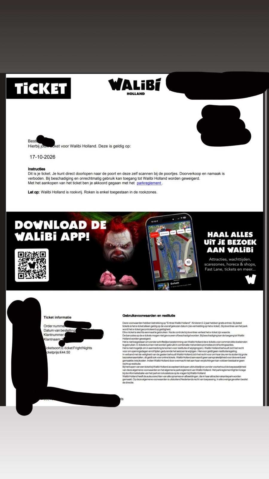 walibi fright night ticket 17 oktober, Tickets en Kaartjes, Eén persoon