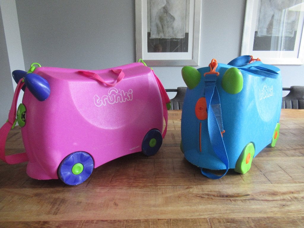 2x mooie Koffer Trunki Ride on kinderkoffer blauw en roze, Hard kunststof, Slot, Minder dan 50 cm, Ophalen of Verzenden