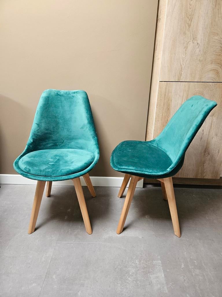 Set van 6 groene stoelen met suedelook bekleding, Ophalen