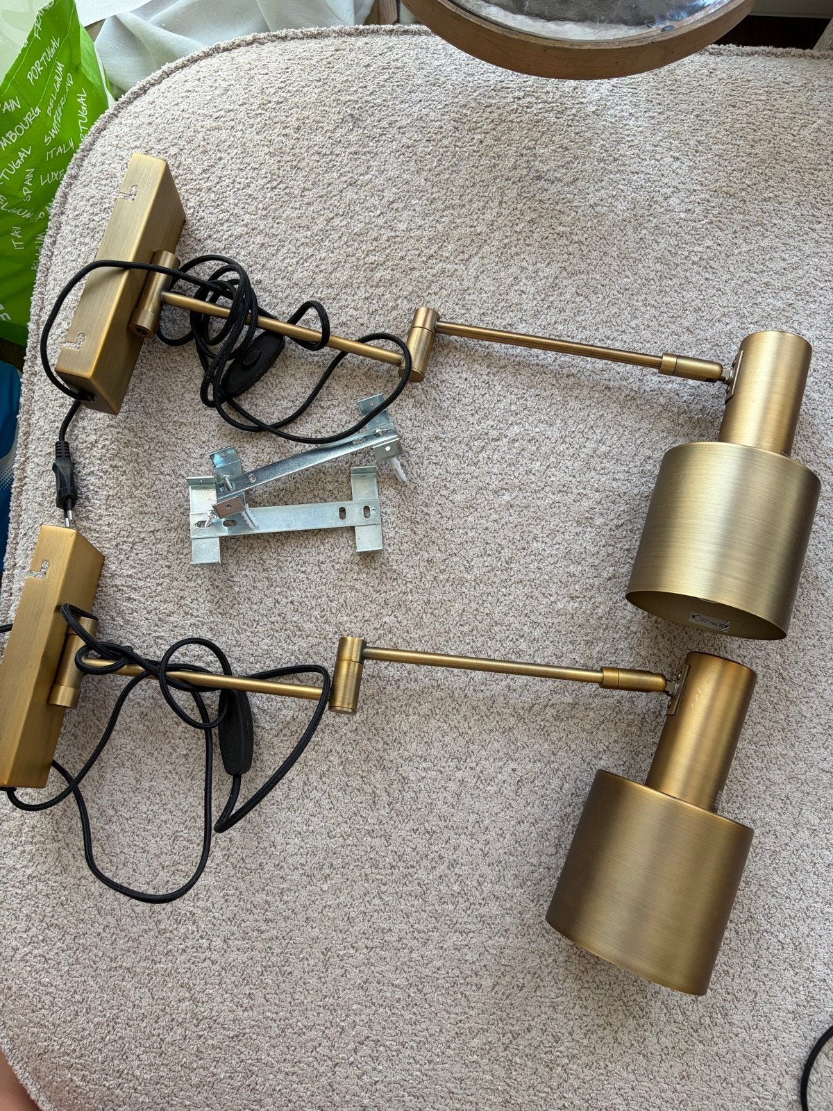 Set van 2 Karwei Nordin wandlampen, messing, Huis en Inrichting, Ophalen, E27 (groot), Goud, Metaal