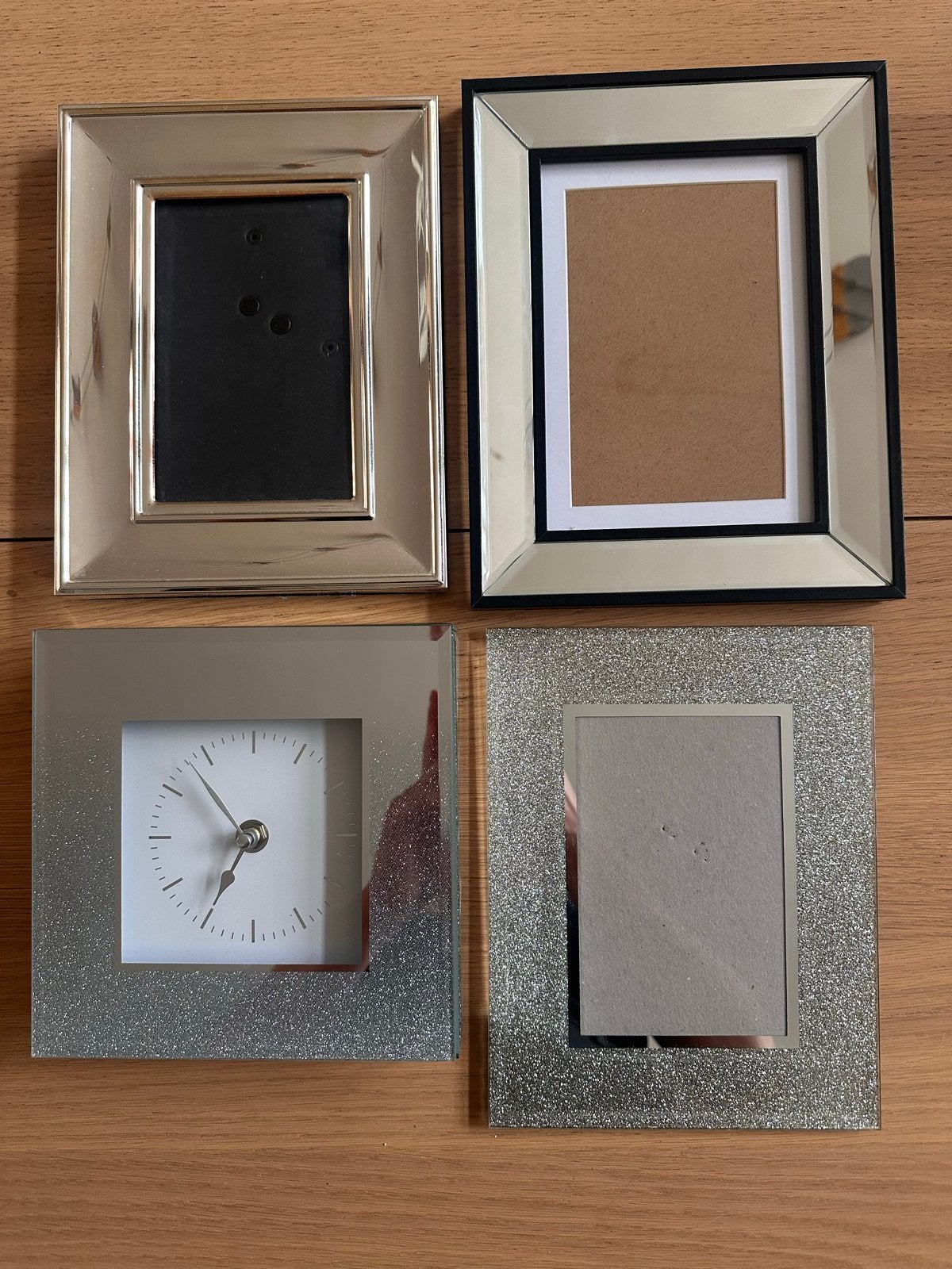 Set van 3 fotolijsten + klok, Gebruikt, Ophalen of Verzenden, Glas, Fotolijst