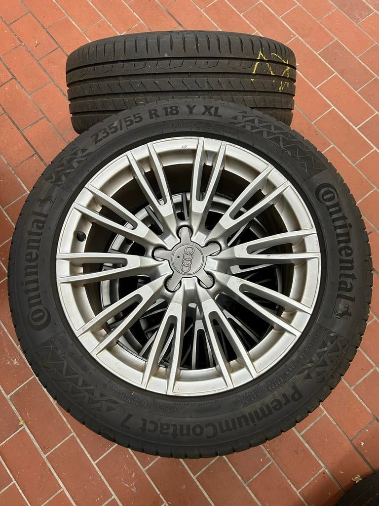 Audi velgen met Continental PremiumContact 7 banden, 18 inch, Gebruikt, Banden en Velgen, Ophalen of Verzenden