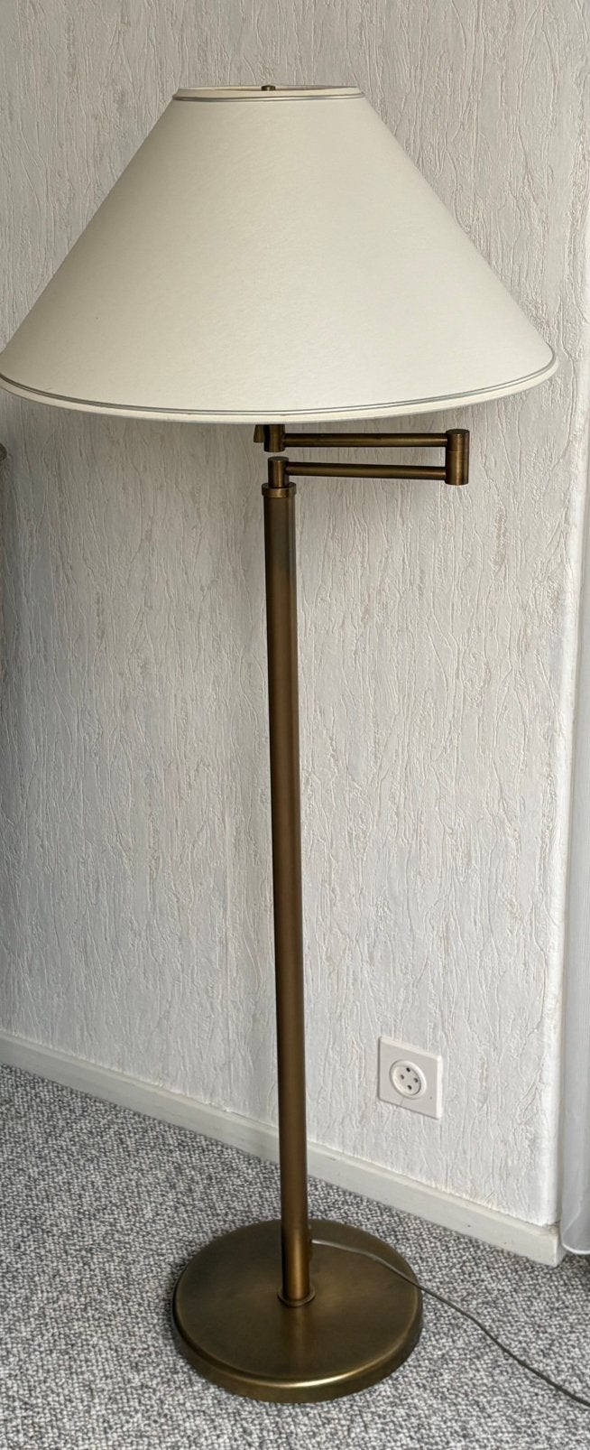 Vintage Messing Vloerlamp met Zwenkarm en Trekschakelaar, Ophalen, Zo goed als nieuw, 150 tot 200 cm