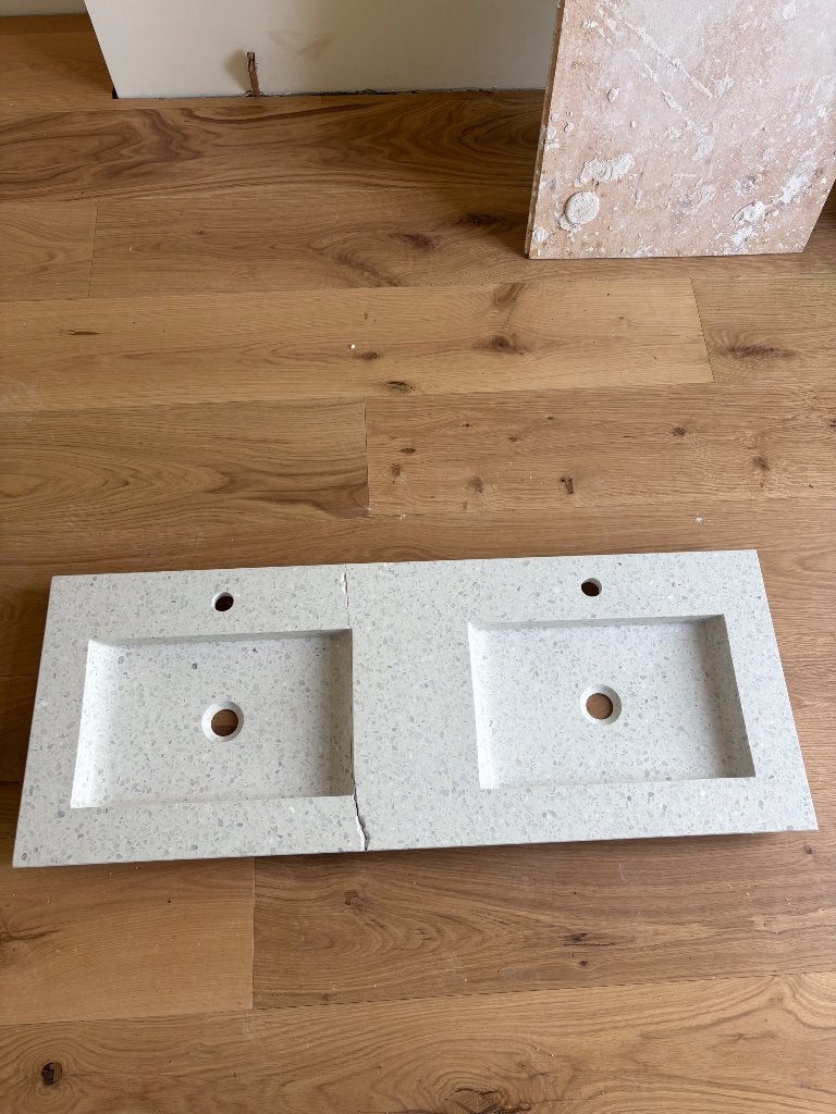 Dubbele Wasbak Wastafel premium terrazzo (moon), Ophalen, Nieuw, Steen, Wastafel