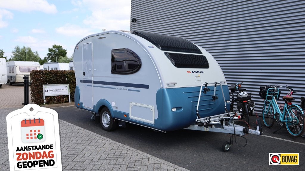 Adria Action 361 LH Mover / Thule fietsrek, Caravans en Kamperen, Caravans, Overige typen, Tot en met 2, Bedrijf, 750 - 1000 kg