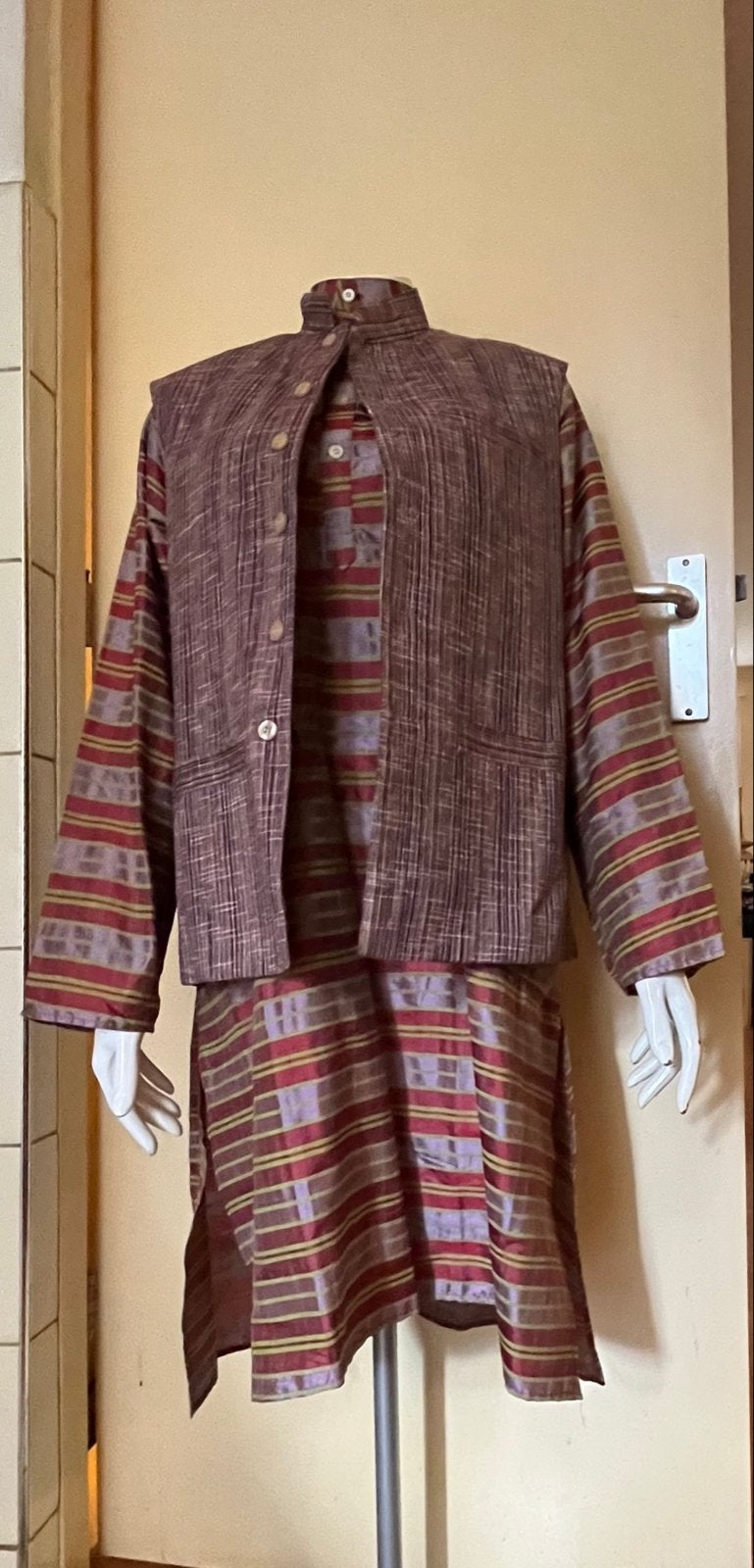 Handgeweven Khadi Zijden Kurta met Vest - Maat M, Verzenden, Nieuw