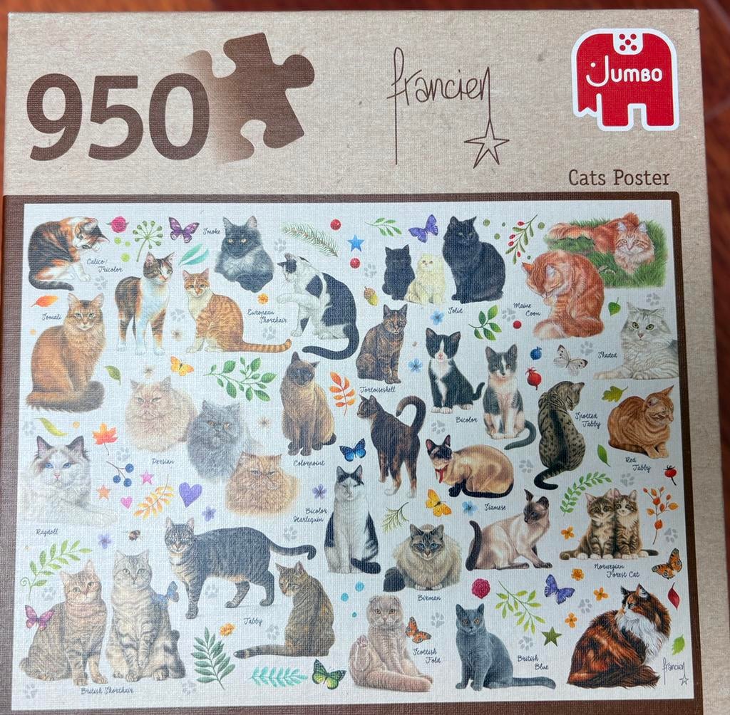Legpuzzel franciens katten 950 stukjes, Ophalen of Verzenden, 500 t/m 1500 stukjes, Zo goed als nieuw, Legpuzzel