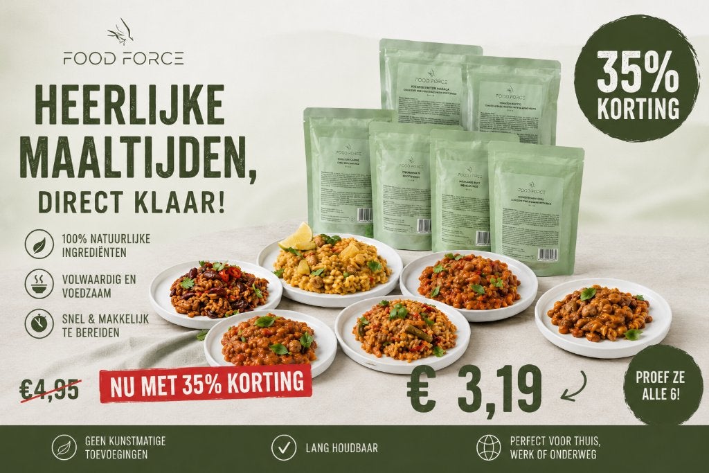 Food Force, Survival Maaltijden, Noodrantsoen 35 % Korting, Outdoorsportshop, Nieuw, Food Force, Info@outdoorsportshop.nl