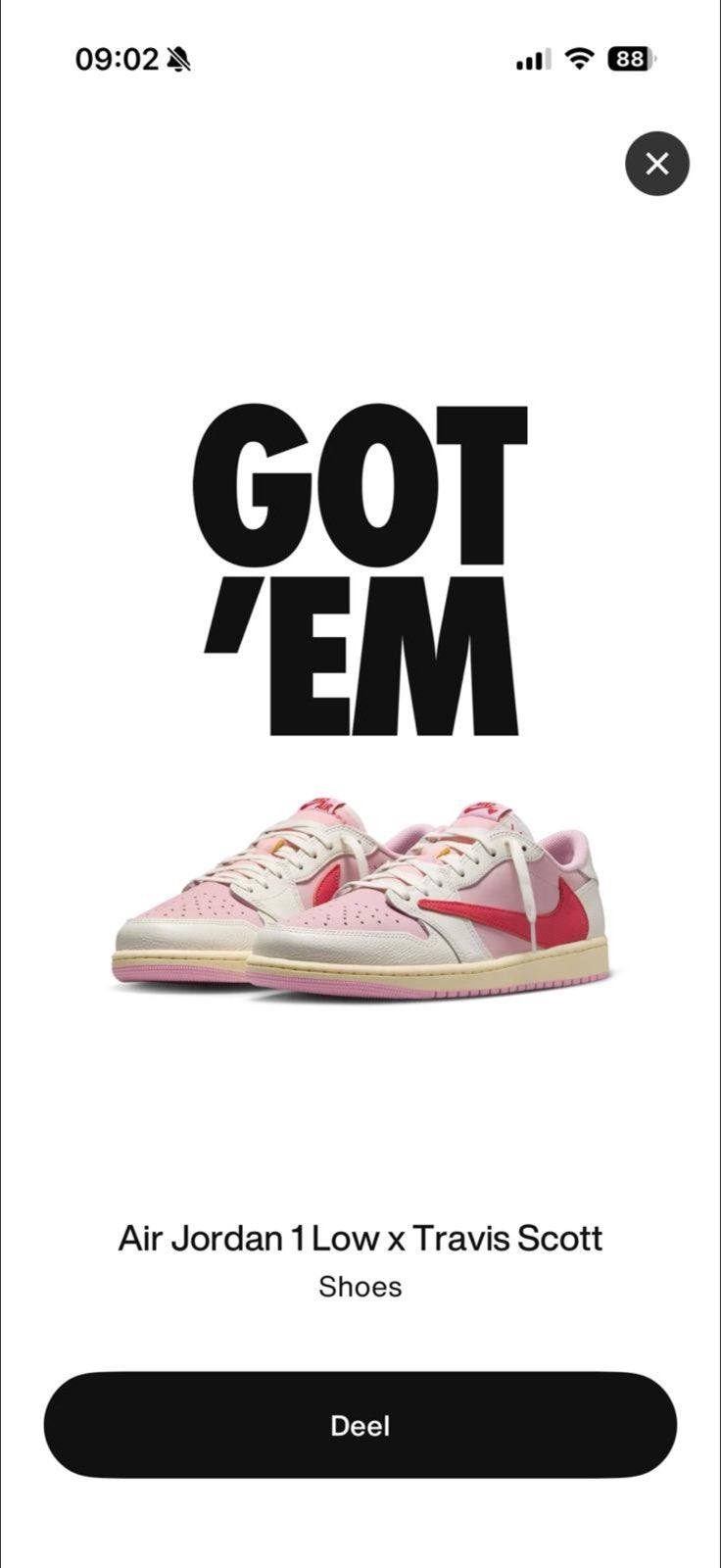 Nike Jordan 1 Retro Low Travis Scott Sail Tropical Pink 41, Overige kleuren, Nieuw, Ophalen of Verzenden, Sneakers of Gympen