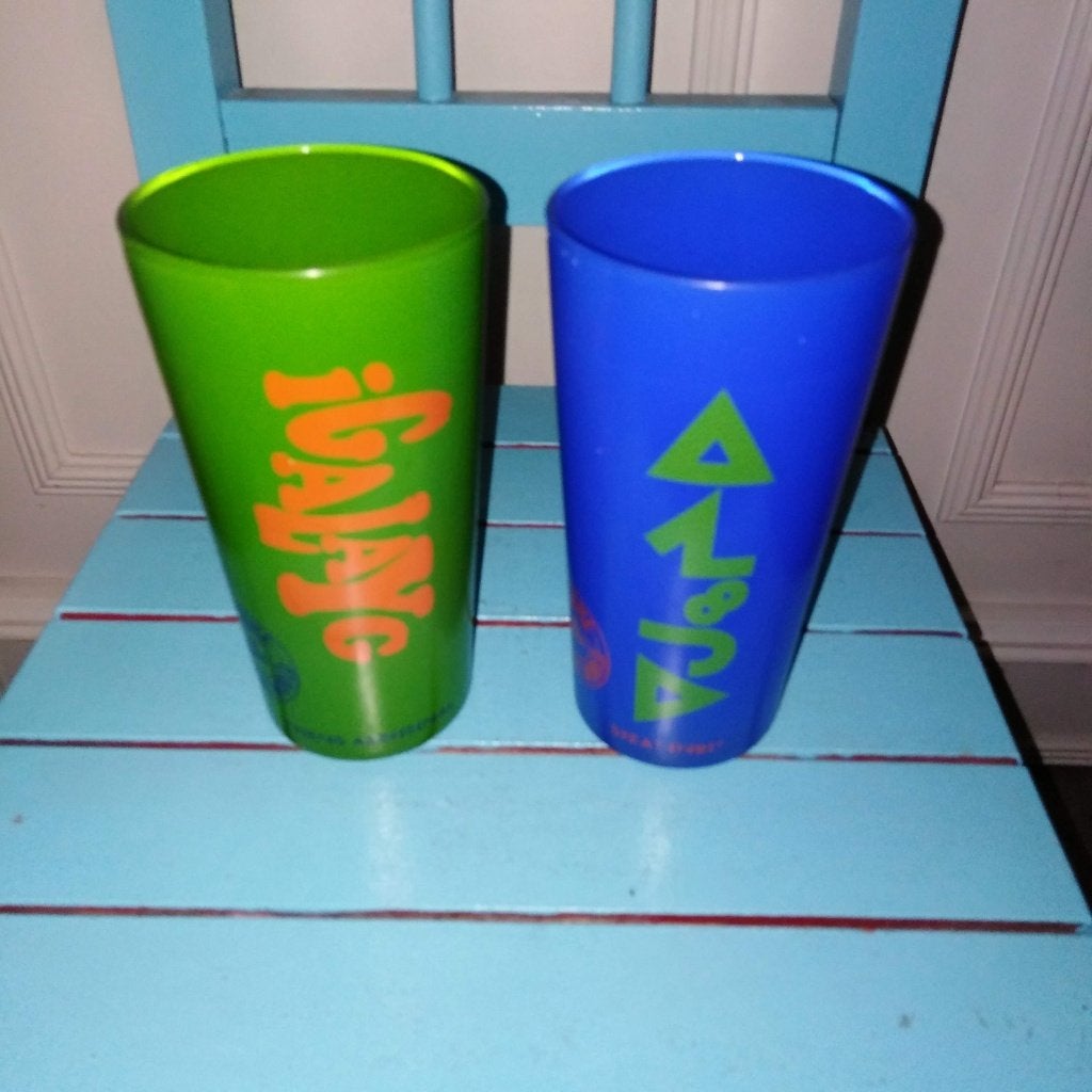 Fanta glazen Welcome to the World of Fanta blauw en groen, Ophalen, Glas of Glazen, Gebruikt, Glas