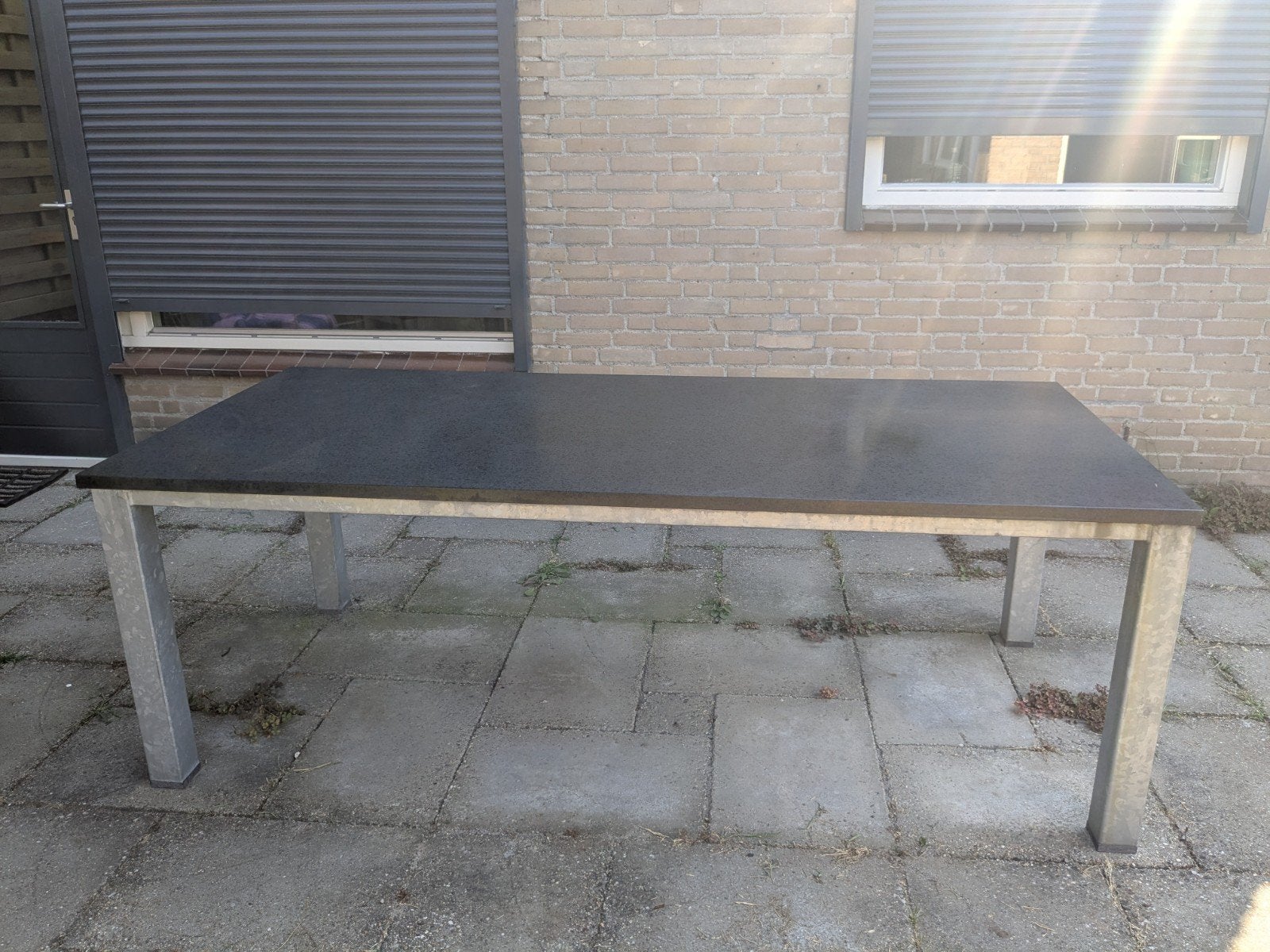 Granieten tafelblad met gegalvaniseerd onderstel 220x100, Ophalen, Gebruikt, Rechthoekig, Overige materialen