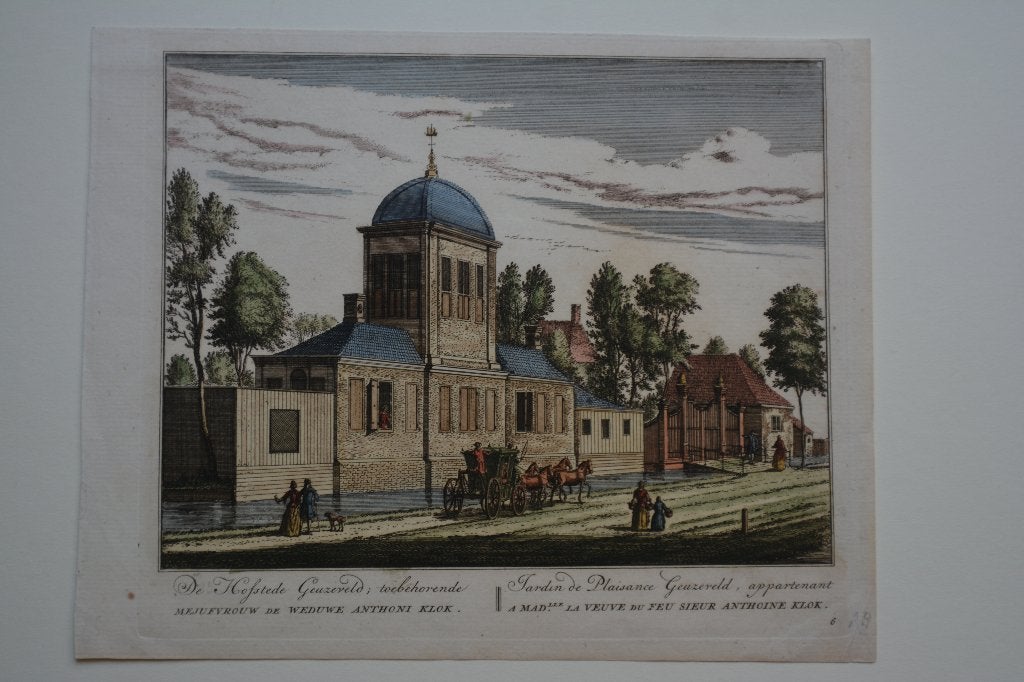 GEUZENVELD AMSTERDAM HOFSTEDE RADEMAKER SCHENK 1727 E72, Antiek en Kunst, Verzenden, Stadsgezicht, 19 cm, Handgekleurd