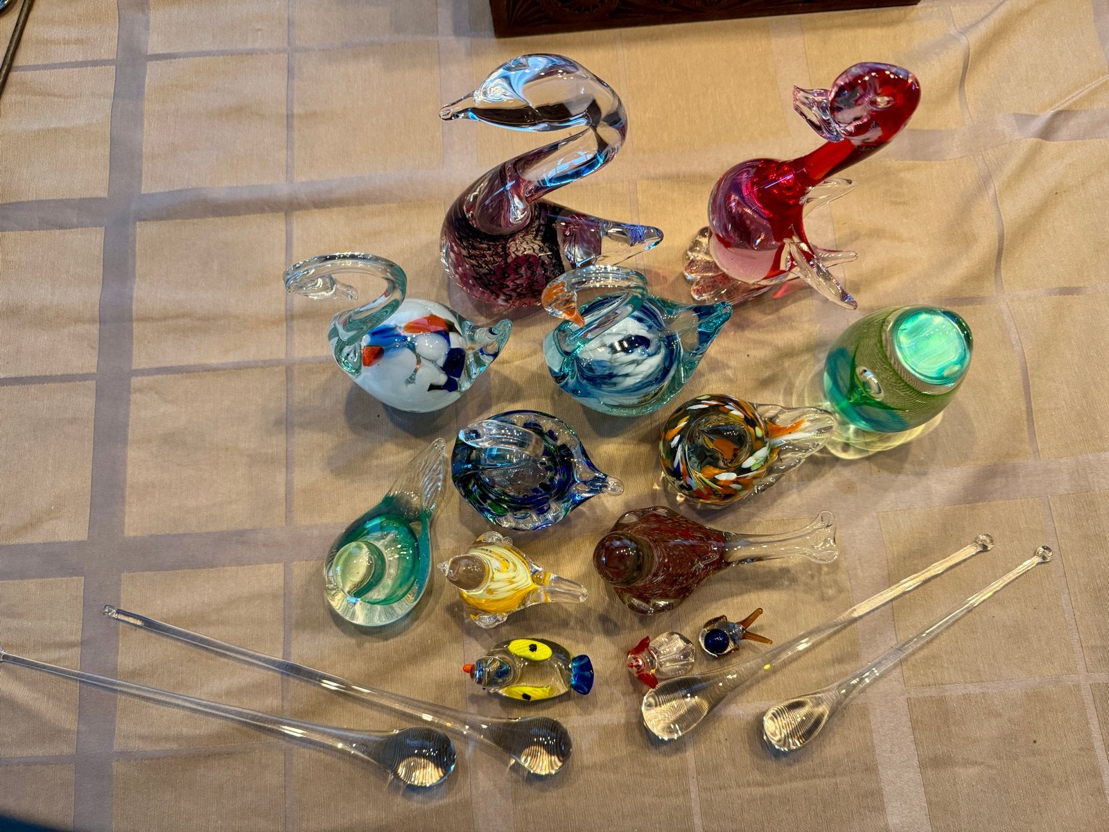 Collectie glazen beeldjes, waaronder zwanen en vissen, Ophalen of Verzenden