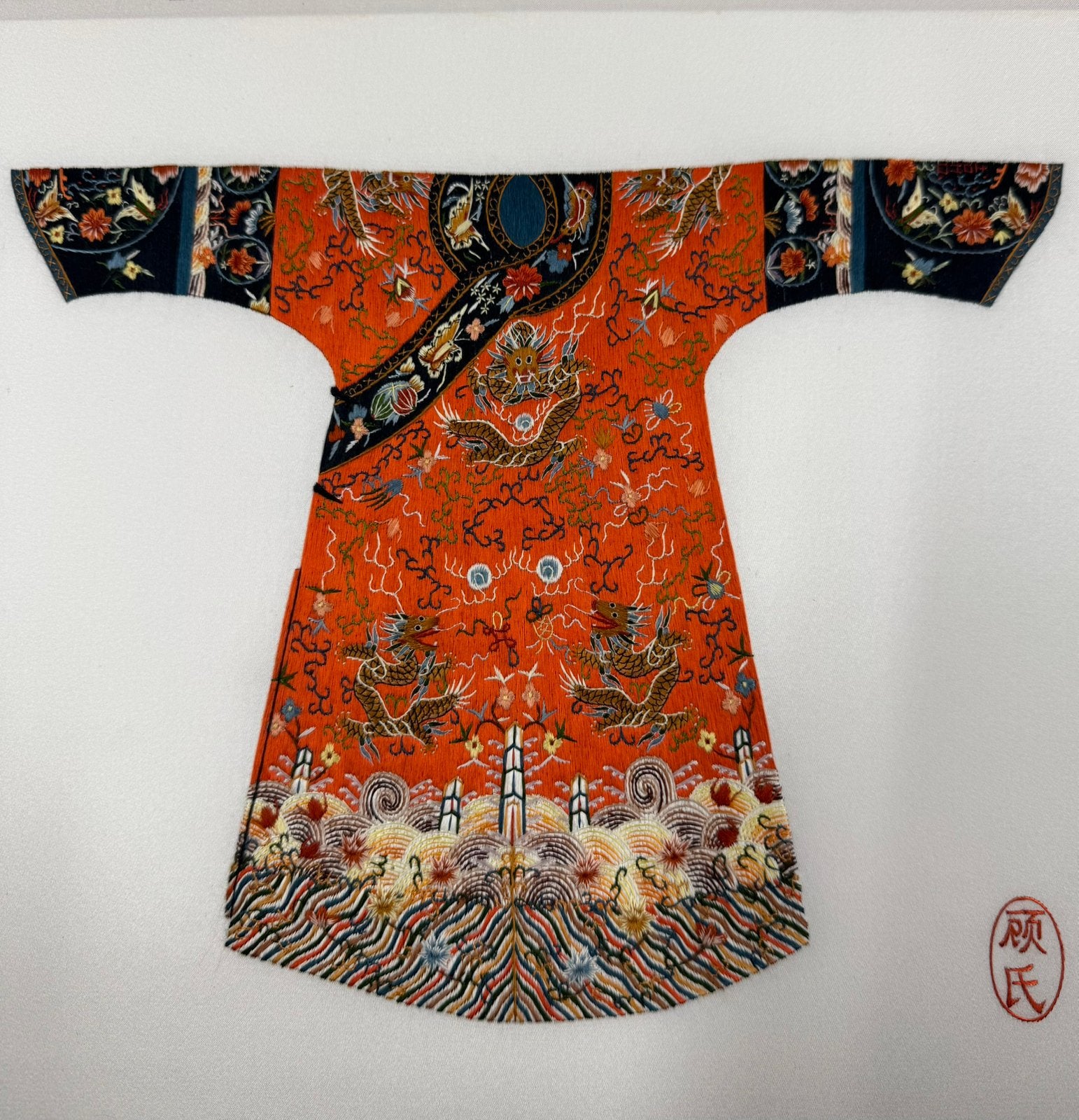 Vintage chinees miniatuur kunstwerk zijde kimono, Antiek en Kunst, Ophalen of Verzenden