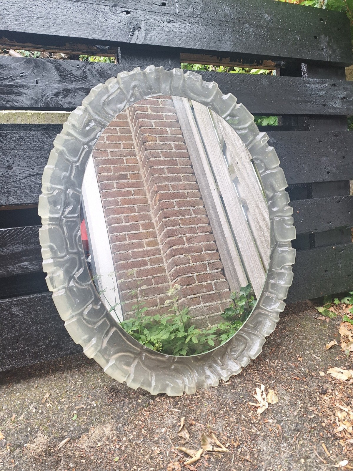 Vintage spiegel jaren 60 met verlichting werkt, Tuin en Terras, Ophalen, Gebruikt