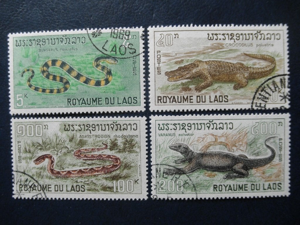 Postzegels reptielen Laos 1967 - cw. € 14,00., Ophalen of Verzenden, Gestempeld, Zuidoost-Azië