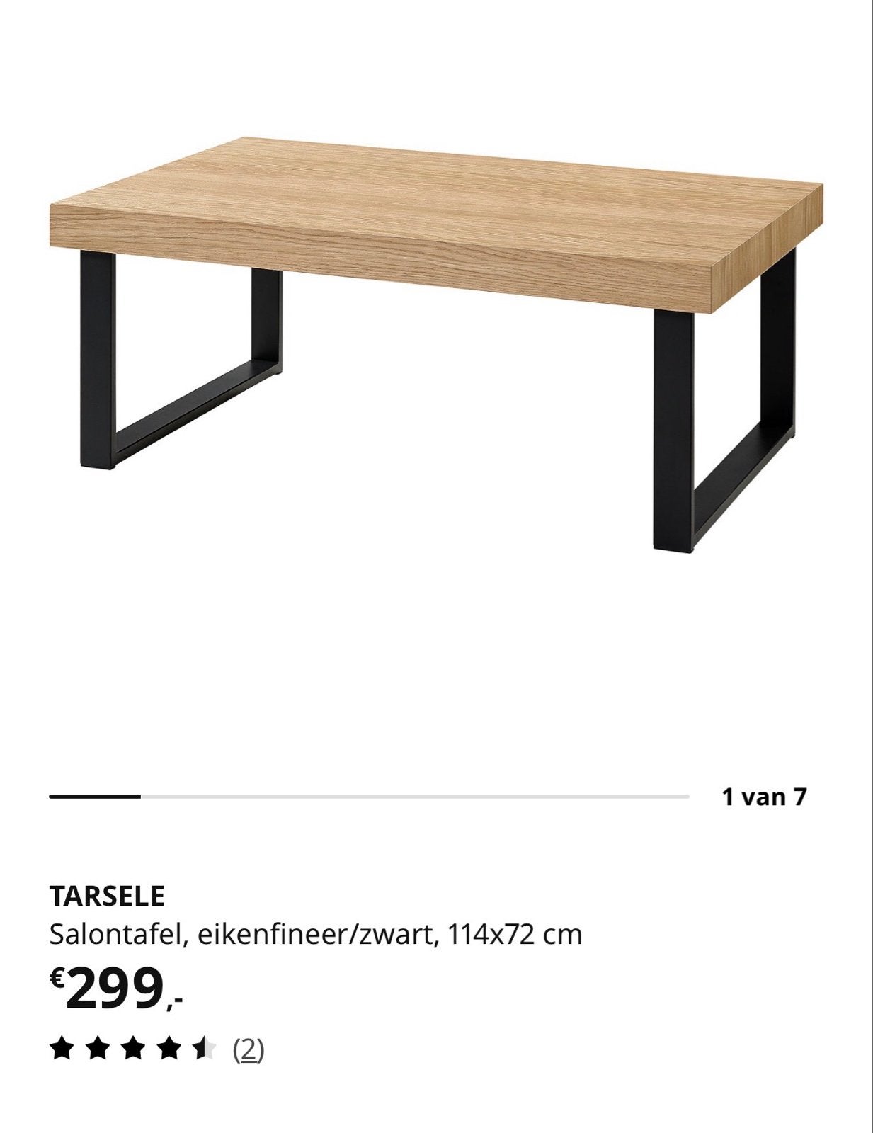TARSELE Salontafel eikenfineer/zwart, 114x72 cm, Ophalen, 100 tot 150 cm, Eikenhout, Nieuw