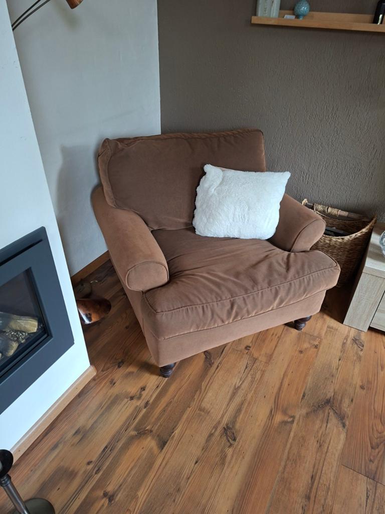 Engelse Fauteuil, eventueel met hocker., Ophalen, 75 tot 100 cm, 50 tot 75 cm