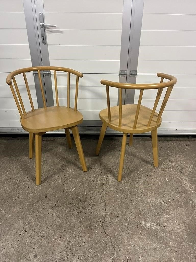 5 stuks leuke ronde houten Spijlenstoel, eetkamerstoel NEW, Huis en Inrichting, Ophalen, Bruin, Zo goed als nieuw, Eén