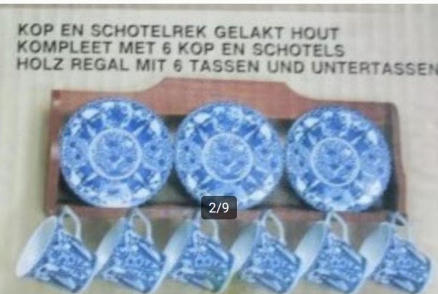 Vintage Delftsblauw kop en schotelrek met 6 sets, Nieuw, Ophalen of Verzenden, Delftsblauw, Kop(pen) en/of Schotel(s)