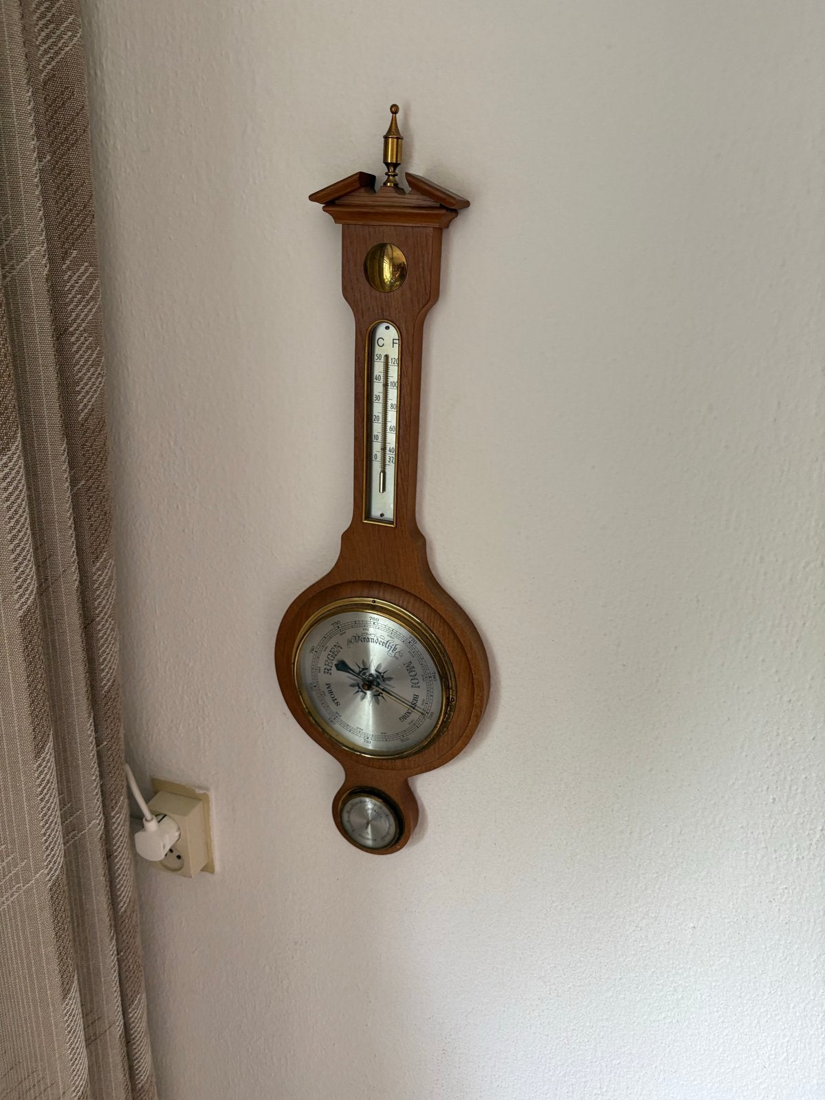 Vintage Weerstation met Barometer en Thermometer, Audio, Tv en Foto, Weerstations en Barometers, Gebruikt, Weerstation, Ophalen