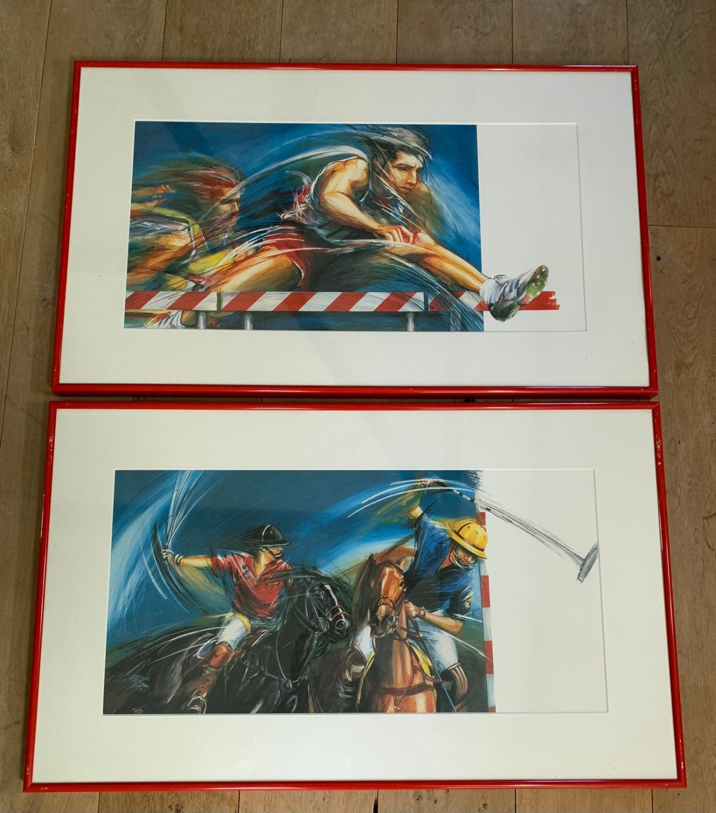Zeefdruk 2-luik: Polo en Hordelopen - Sportkunst, Ophalen, Dagelijks leven, 1950 - 1999, 43 cm
