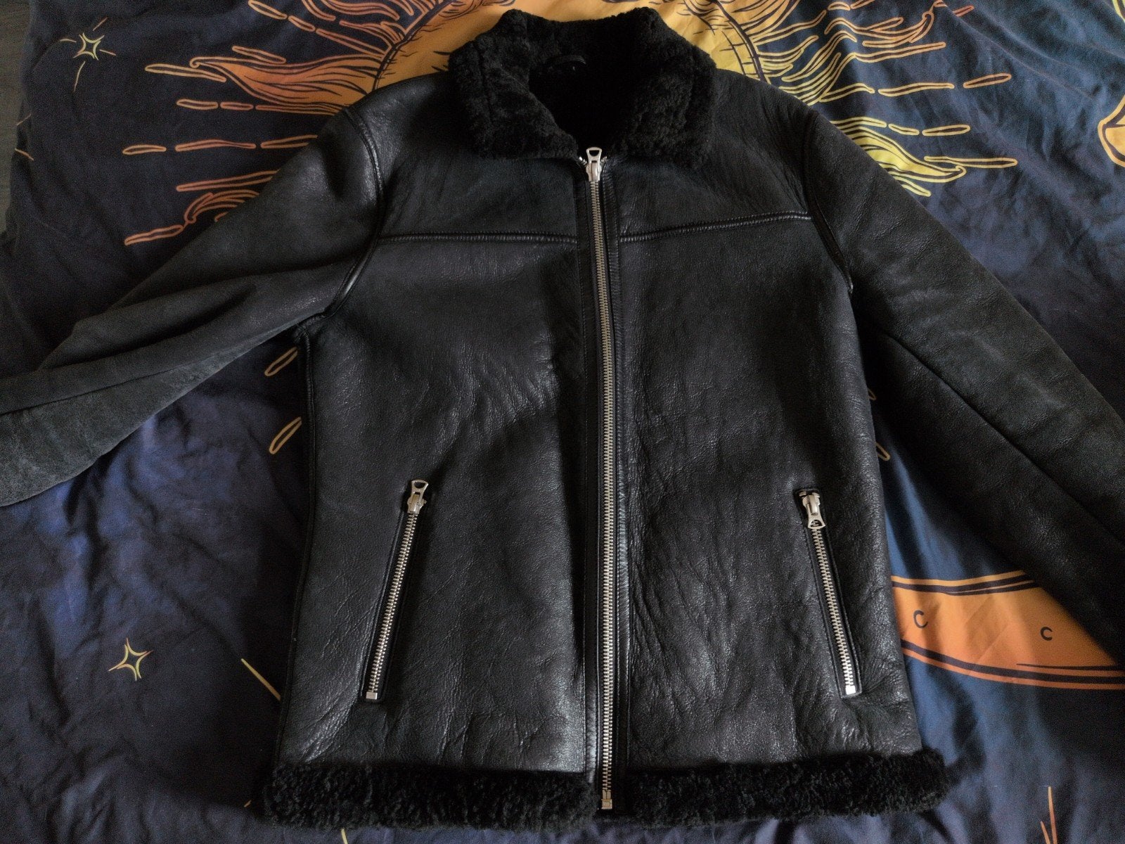 Lammy coat shearling piloten jas, Kleding | Heren, Ophalen of Verzenden, Zo goed als nieuw, Maat 48/50 (M), Zwart