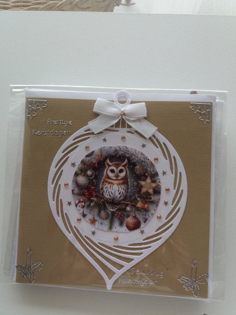 Kerstkaartje met kerstbal met uil no. 100, Ophalen of Verzenden, Nieuw, Kerst