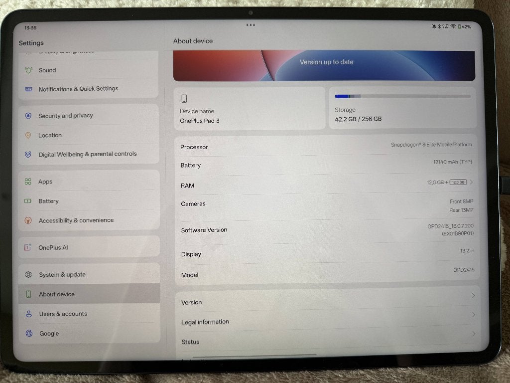 OnePlus Pad 3 12GB 256GB Storm Blue, Computers en Software, Android Tablets, 10 inch, Pad 3, Ophalen of Verzenden, Zo goed als nieuw