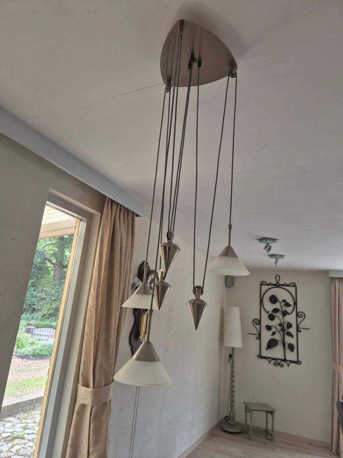 twee moderne Hanglampen , pendellamp 3 lichtpunten, Ophalen, Gebruikt