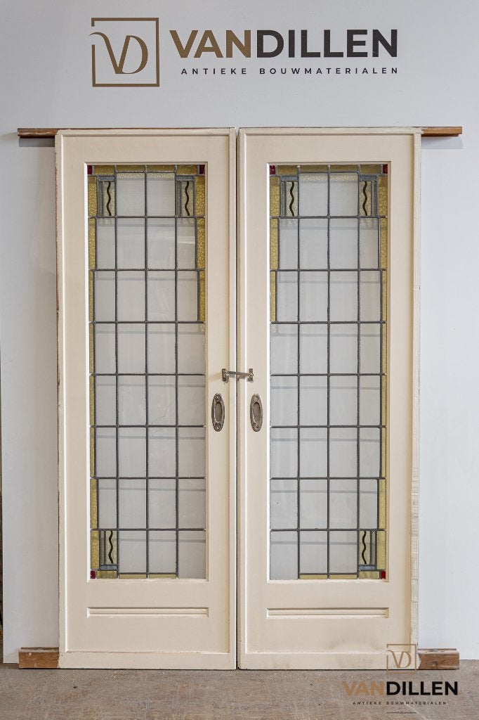 Set ensuite schuifdeuren glas in lood motief