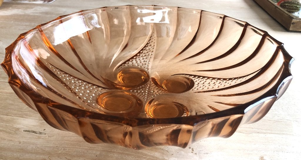 Grote roze Art Deco glazen (fruit) schaal, Antiek en Kunst, Antiek | Glas en Kristal, Ophalen of Verzenden