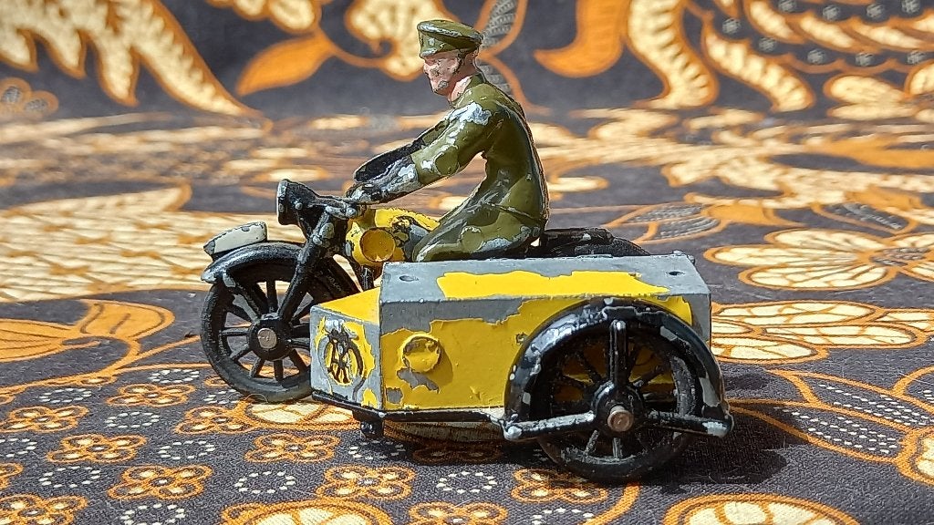 Oude model motor wegenwacht van Morestone tin uit Engeland., Antiek en Kunst, Ophalen of Verzenden