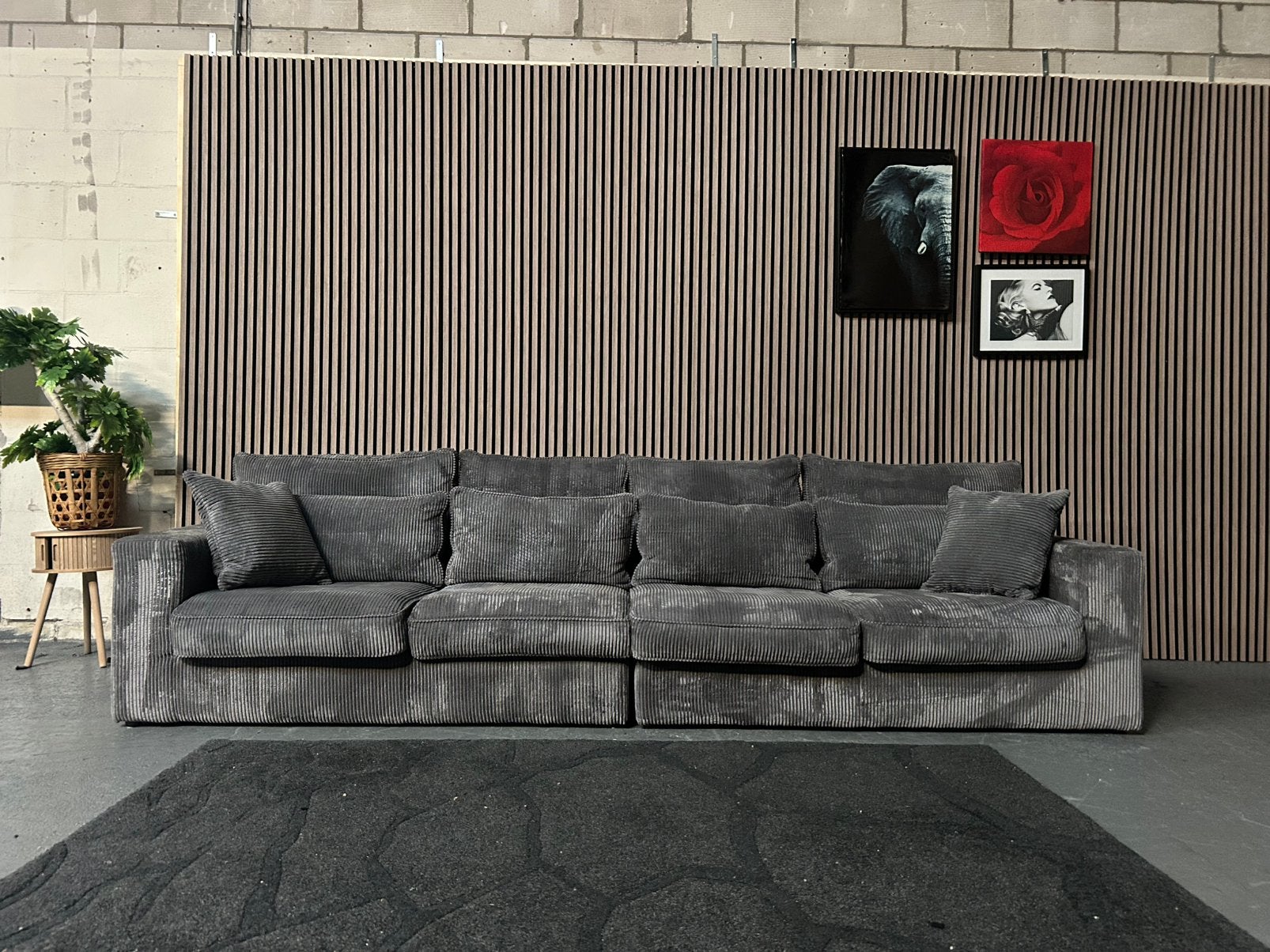 GRATIS LEVERING Bank Ribstof Donkergrijs 320X104 GEREINIGD, 100 tot 125 cm, 300 cm of meer, Ophalen of Verzenden, Zo goed als nieuw