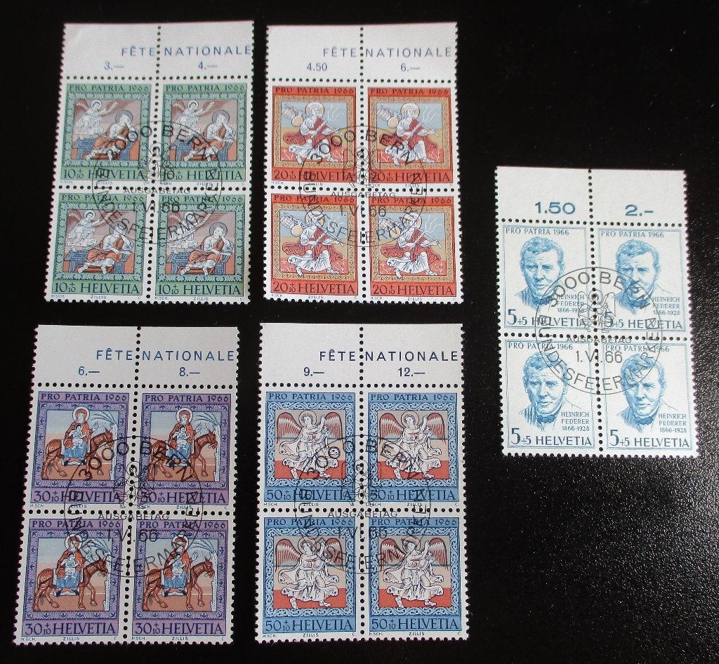 Zwitserland, serie Pro Patria 1966, in blokjes van vier, Postzegels en Munten, Postzegels | Europa | Zwitserland, Verzenden, Gestempeld
