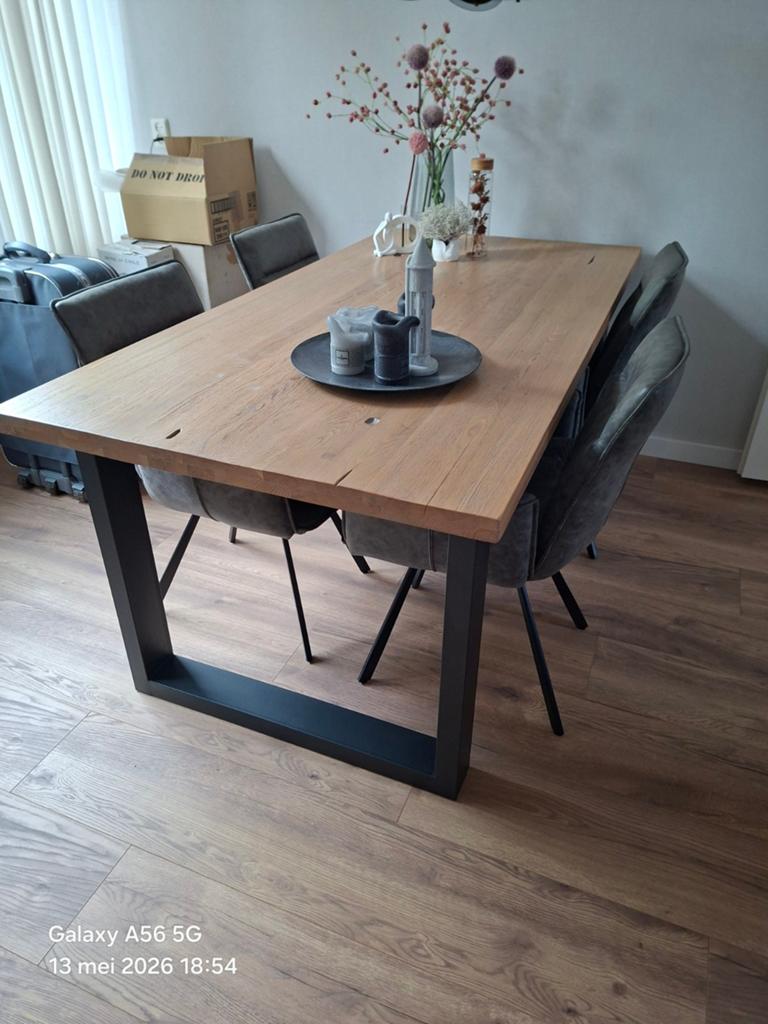 Eethoektafel, Eikenhout, Zo goed als nieuw, 150 tot 200 cm, Rechthoekig