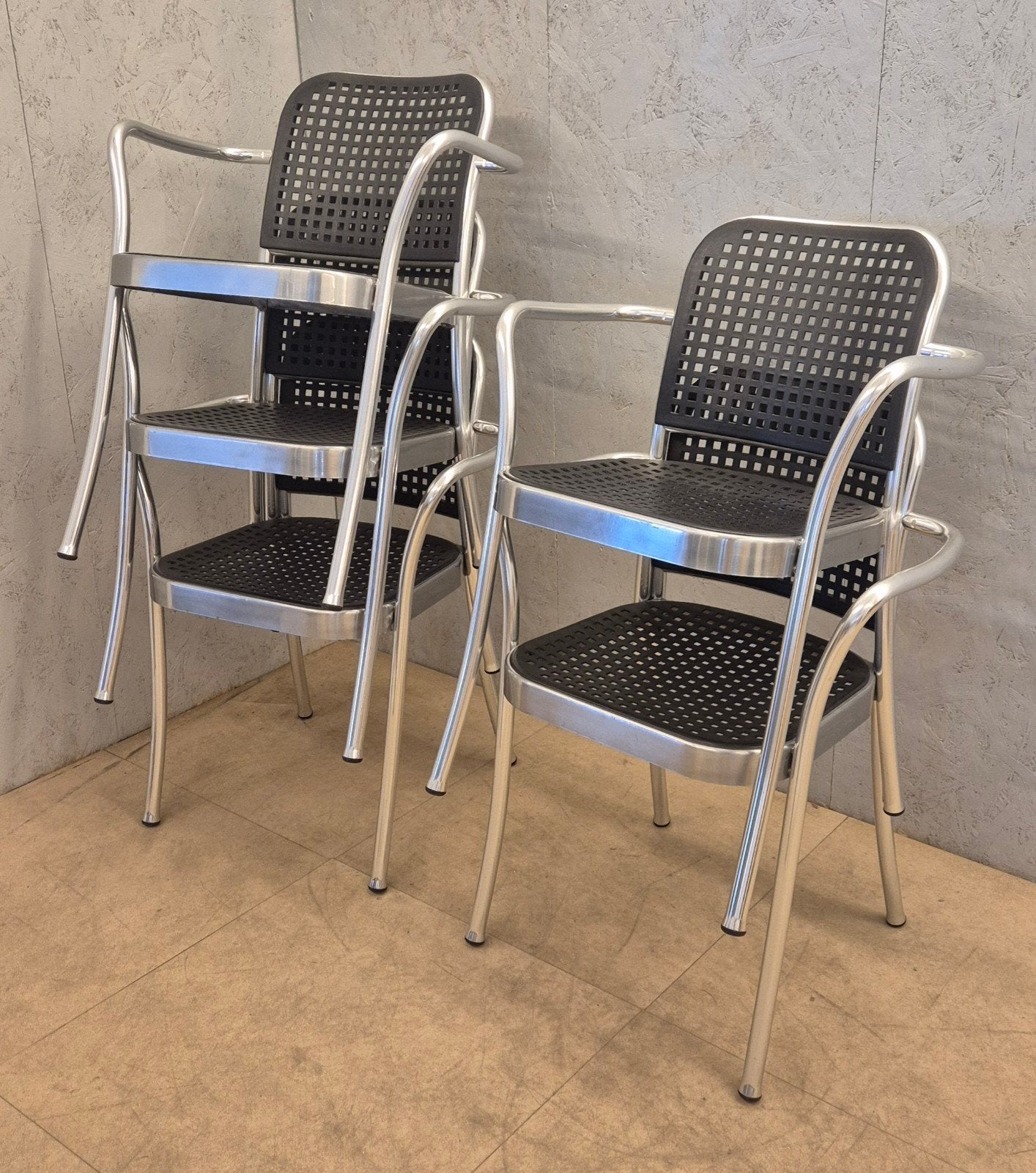 4x De Padova Silver design armstoel – Vico Magistretti, Ophalen, Gebruikt, Aluminium, N.v.t