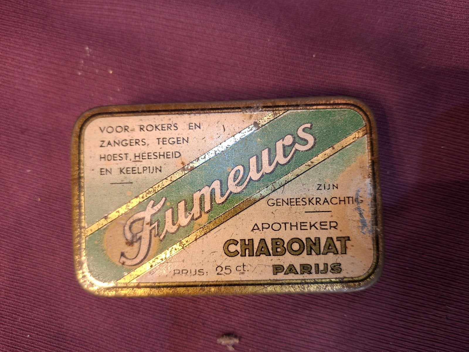 Antiek Fumeurs Blikje Apotheker Chabonat Jaren '20/'30, Ophalen of Verzenden