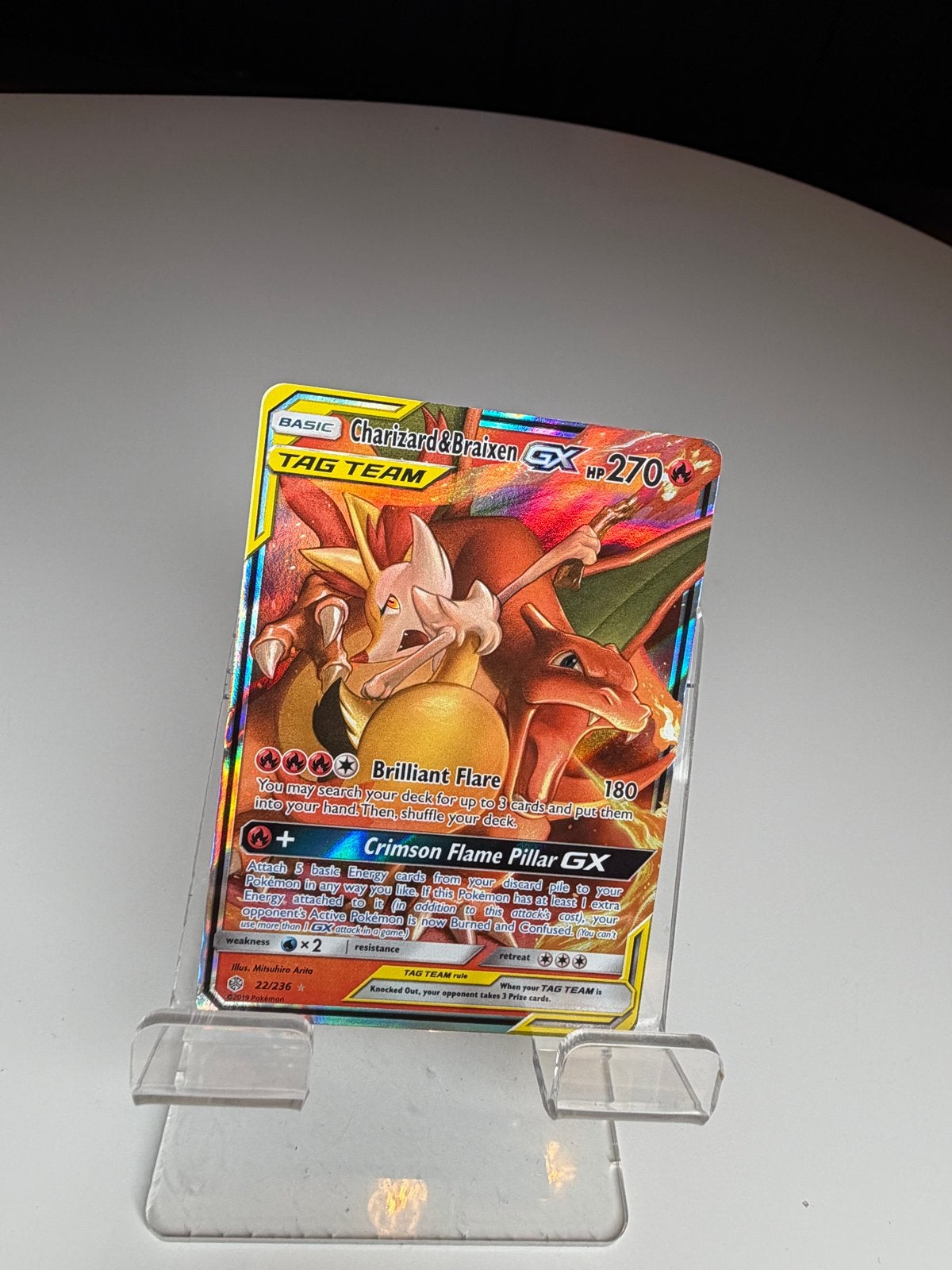 Charizard & Braixen GX TAG TEAM 22/236, Ophalen of Verzenden, Zo goed als nieuw, Losse kaart